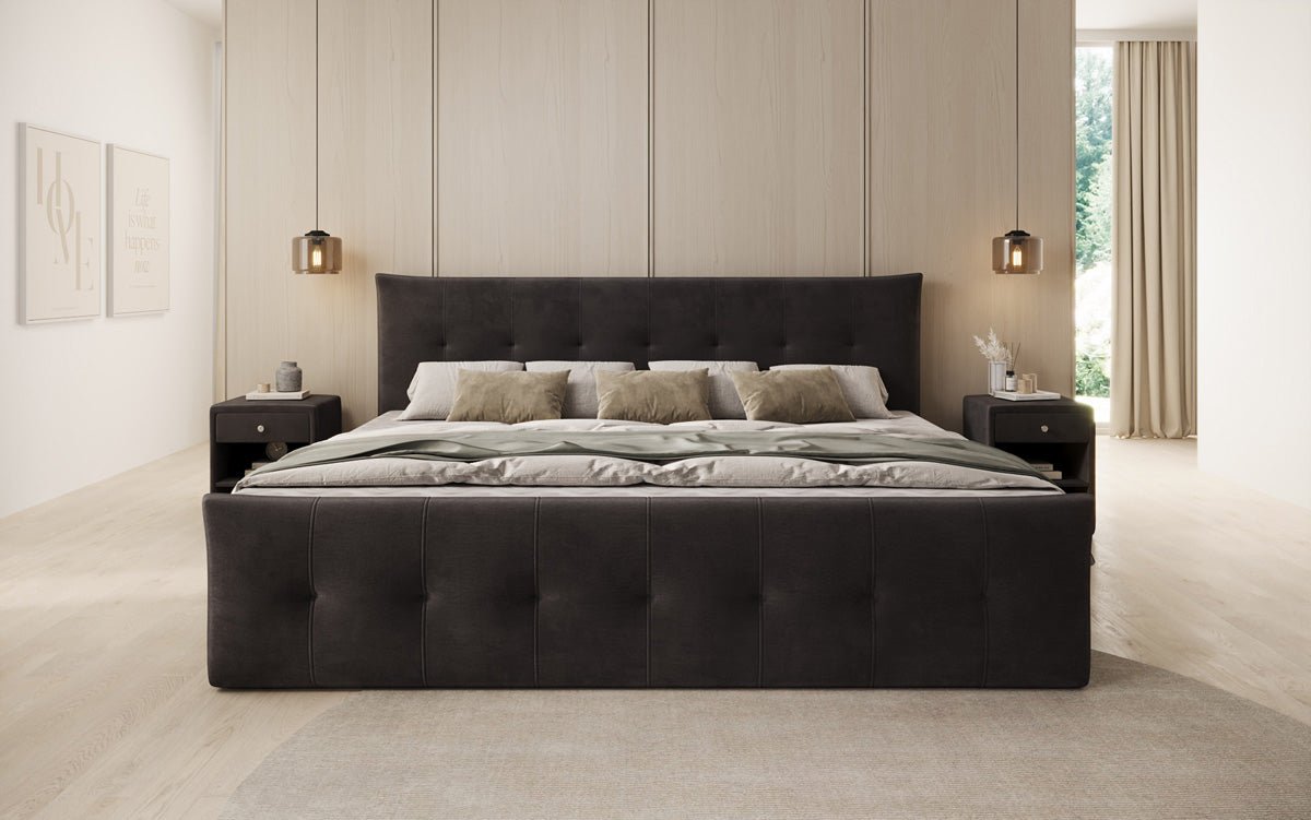 Familien Kontinentalseng Valenza – 220/240x200 med opbevaring i velour