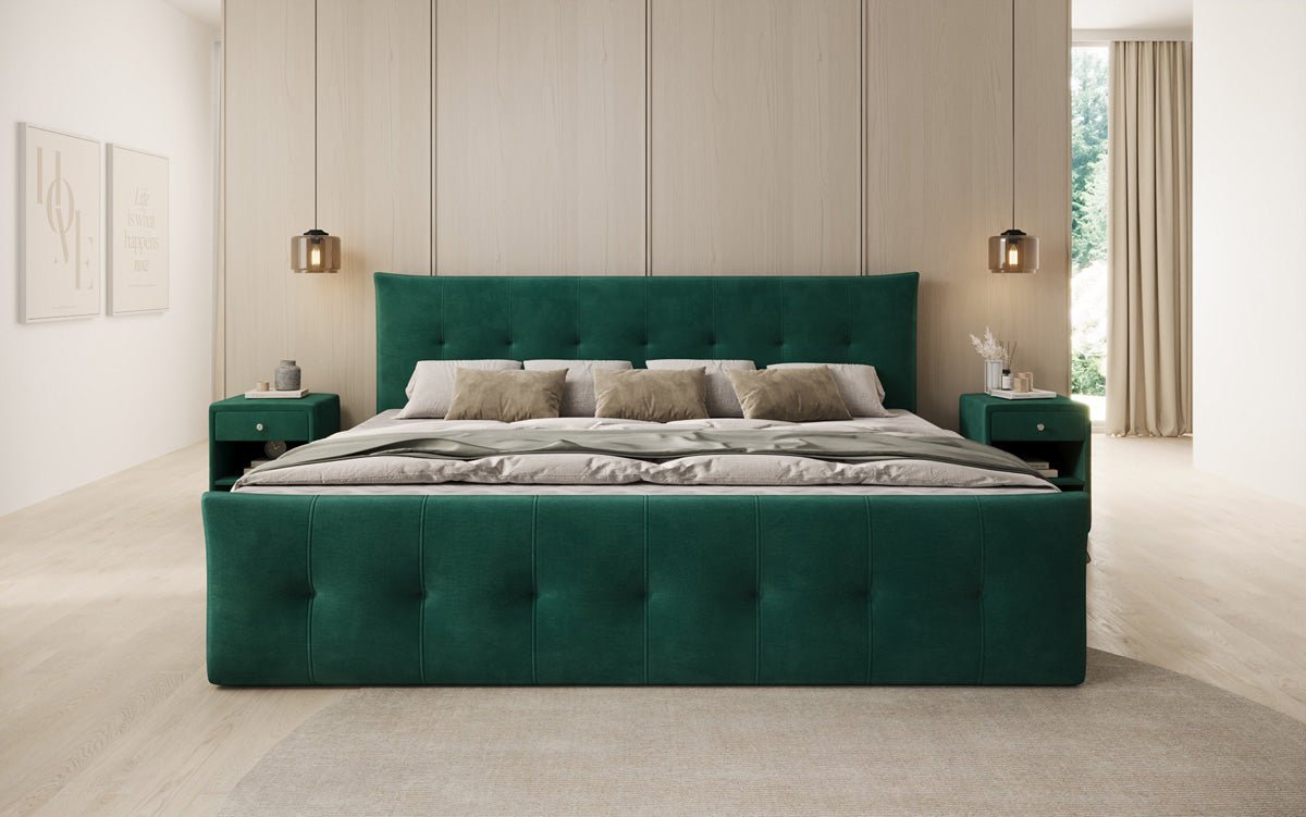 Familien Kontinentalseng Valenza – 220/240x200 med opbevaring i velour