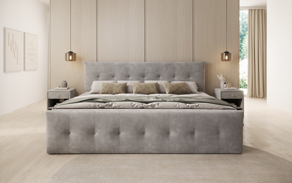 Familien Kontinentalseng Valenza – 220/240x200 med opbevaring i velour