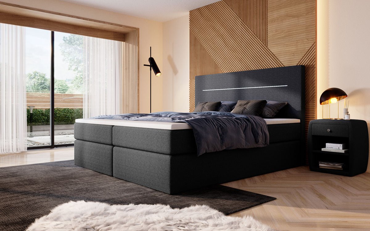 Sejour Bouclé Box Spring Bed with LED and Storage