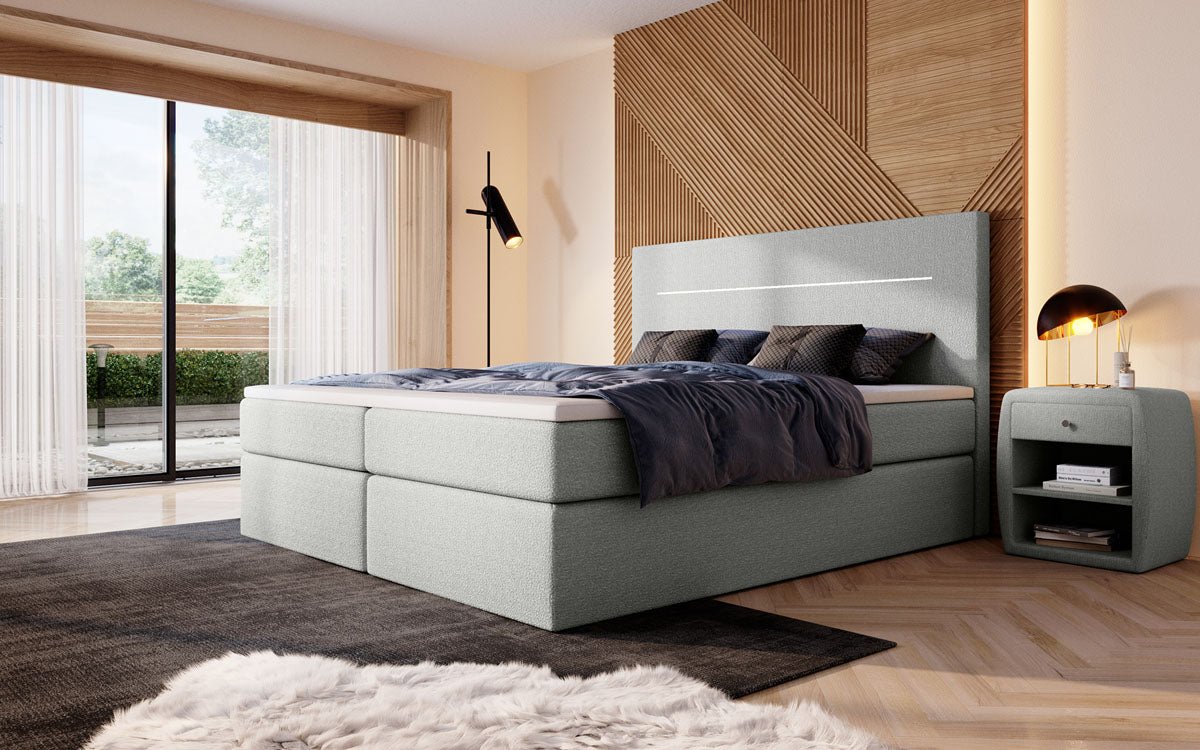 Sejour Bouclé Box Spring Bed with LED and Storage