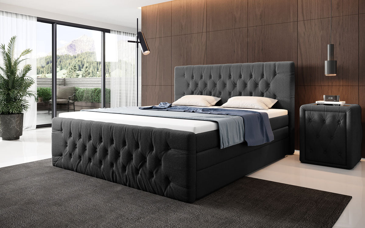 Boxspringbett Velutto Bouclé mit Stauraum