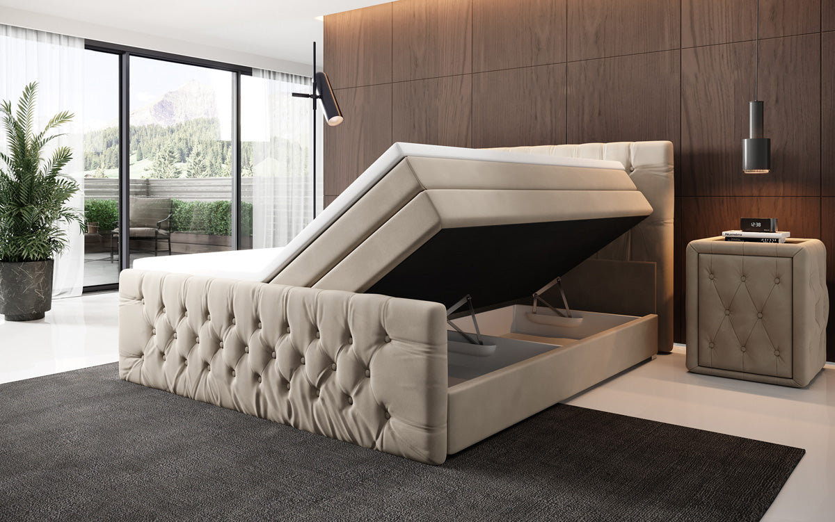 Kontinentalseng Velutto med opbevaring - Chesterfield-look