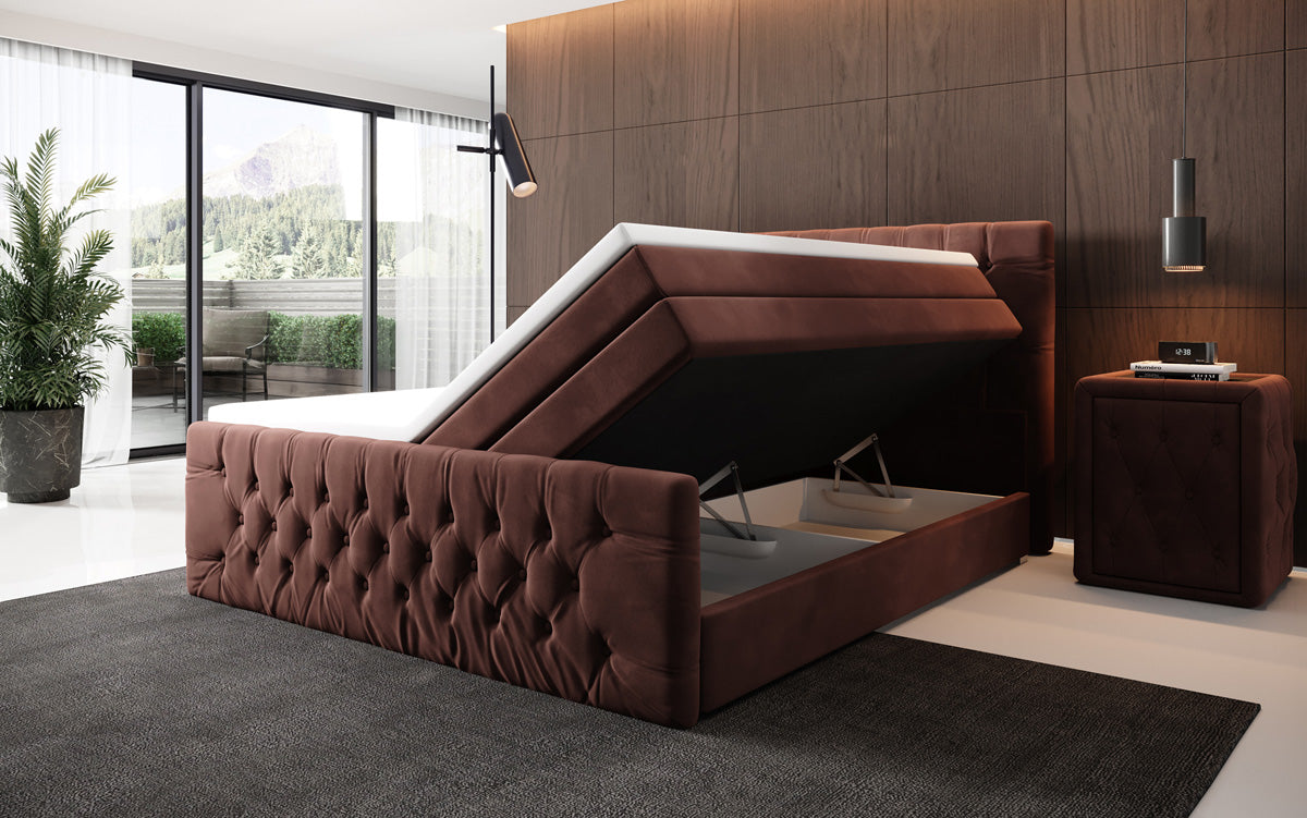 Kontinentalseng Velutto med opbevaring - Chesterfield-look