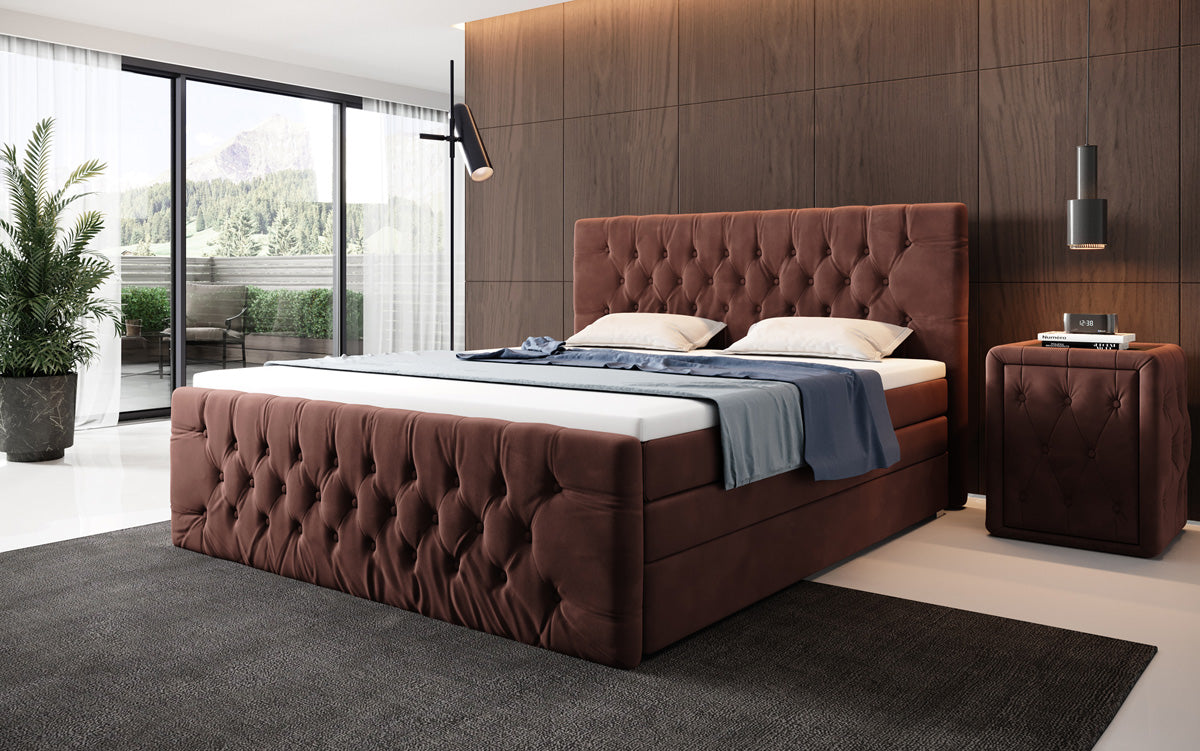 Kontinentalseng Velutto med opbevaring - Chesterfield-look