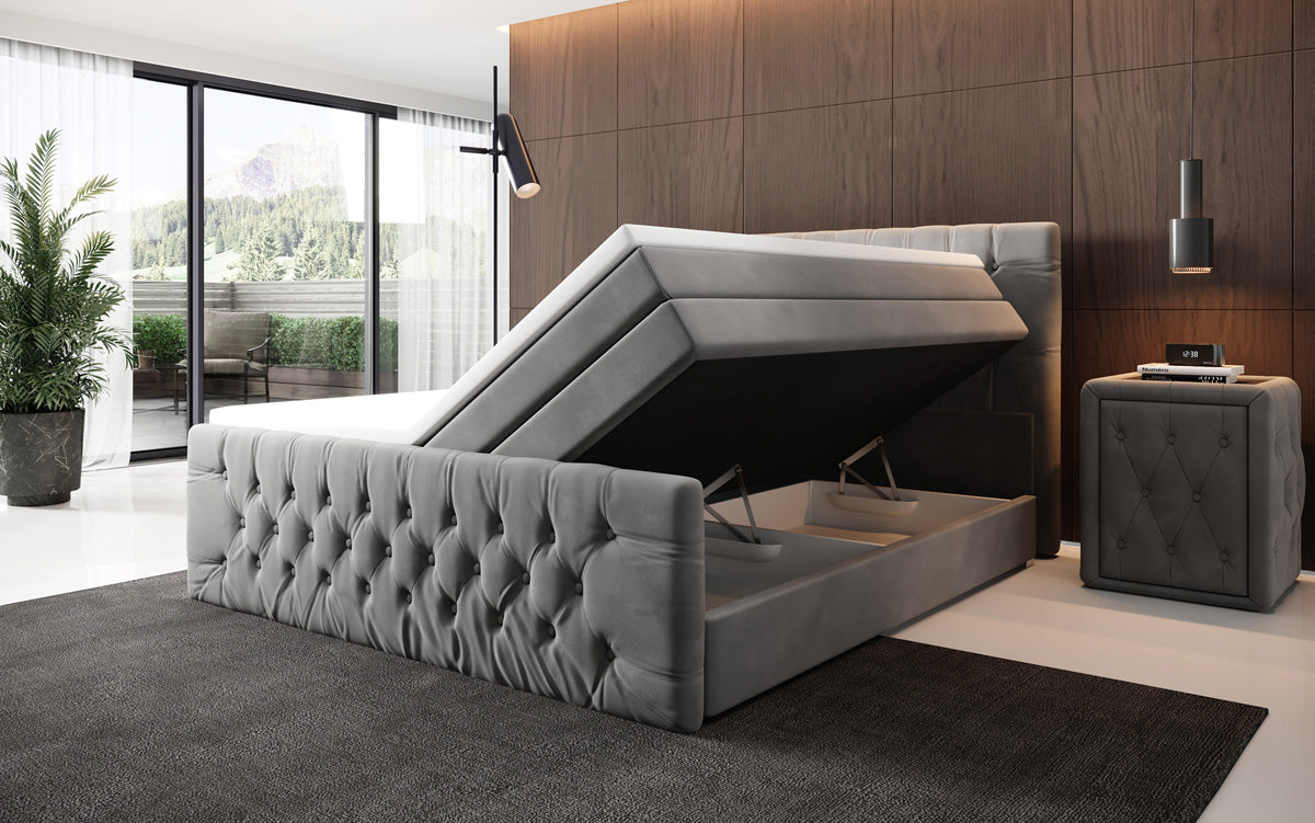 Kontinentalseng Velutto med opbevaring - Chesterfield-look