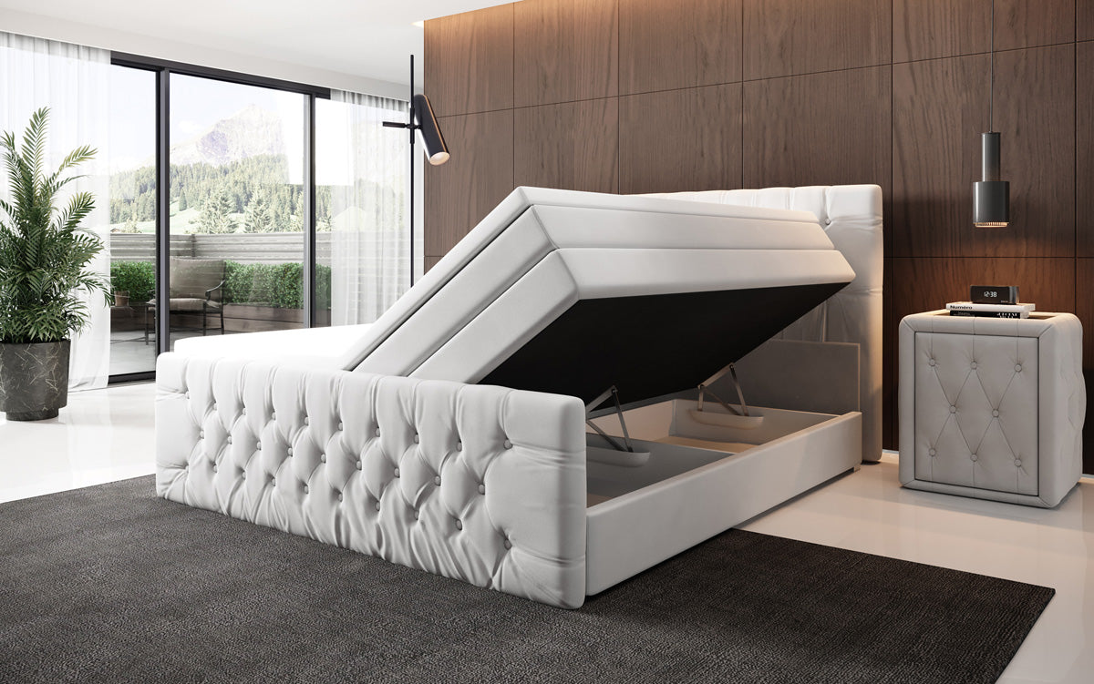 Kontinentalseng Velutto med opbevaring - Chesterfield-look