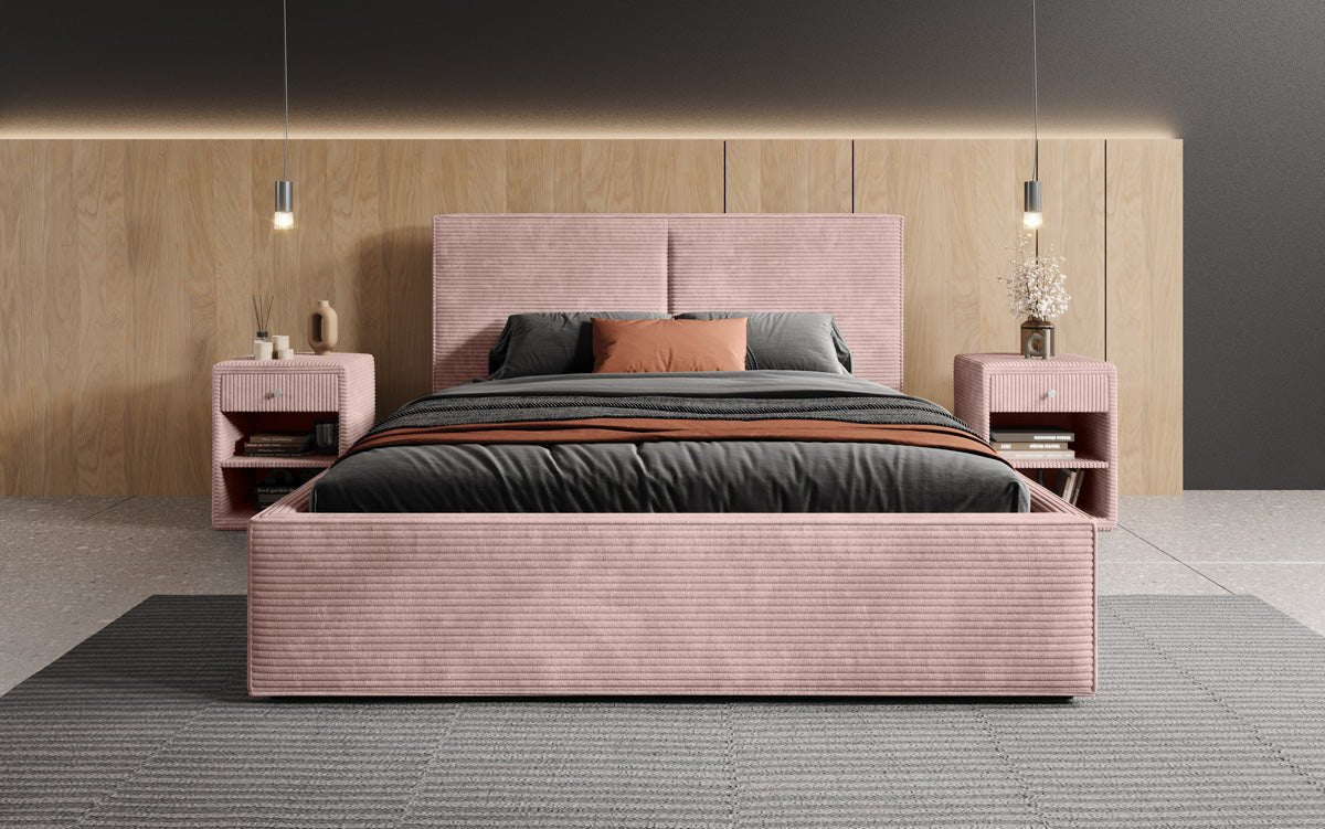 Designer upholstered bed Elara in corduroy with storage