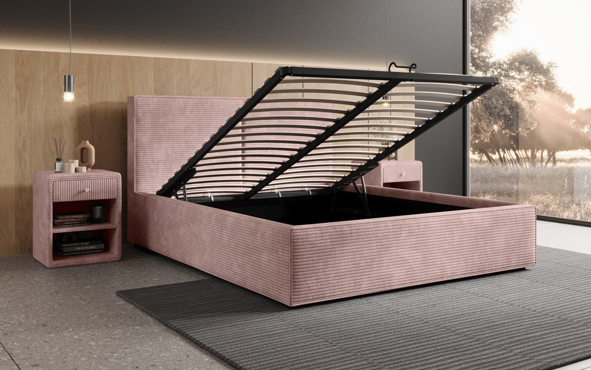 Designer upholstered bed Elara in corduroy with storage