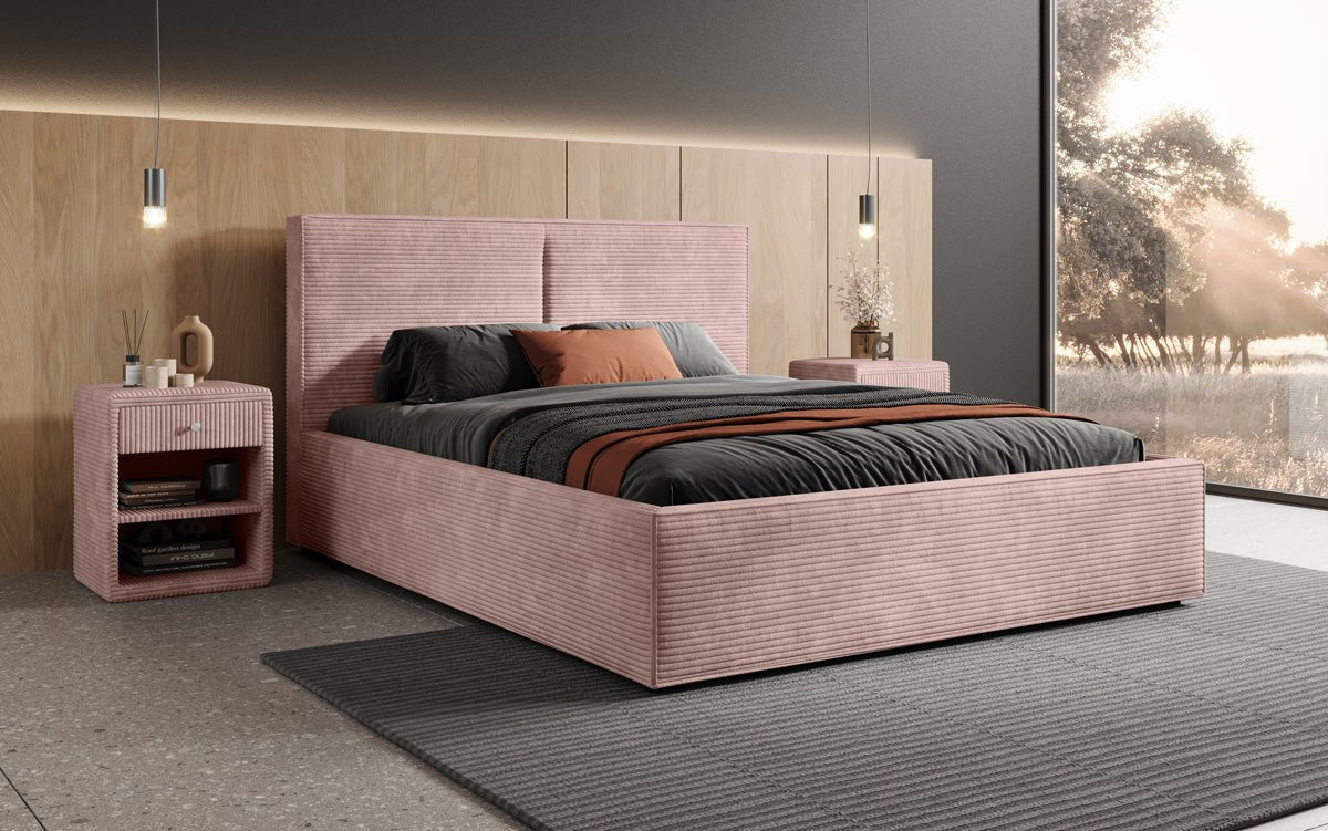Designer upholstered bed Elara in corduroy with storage