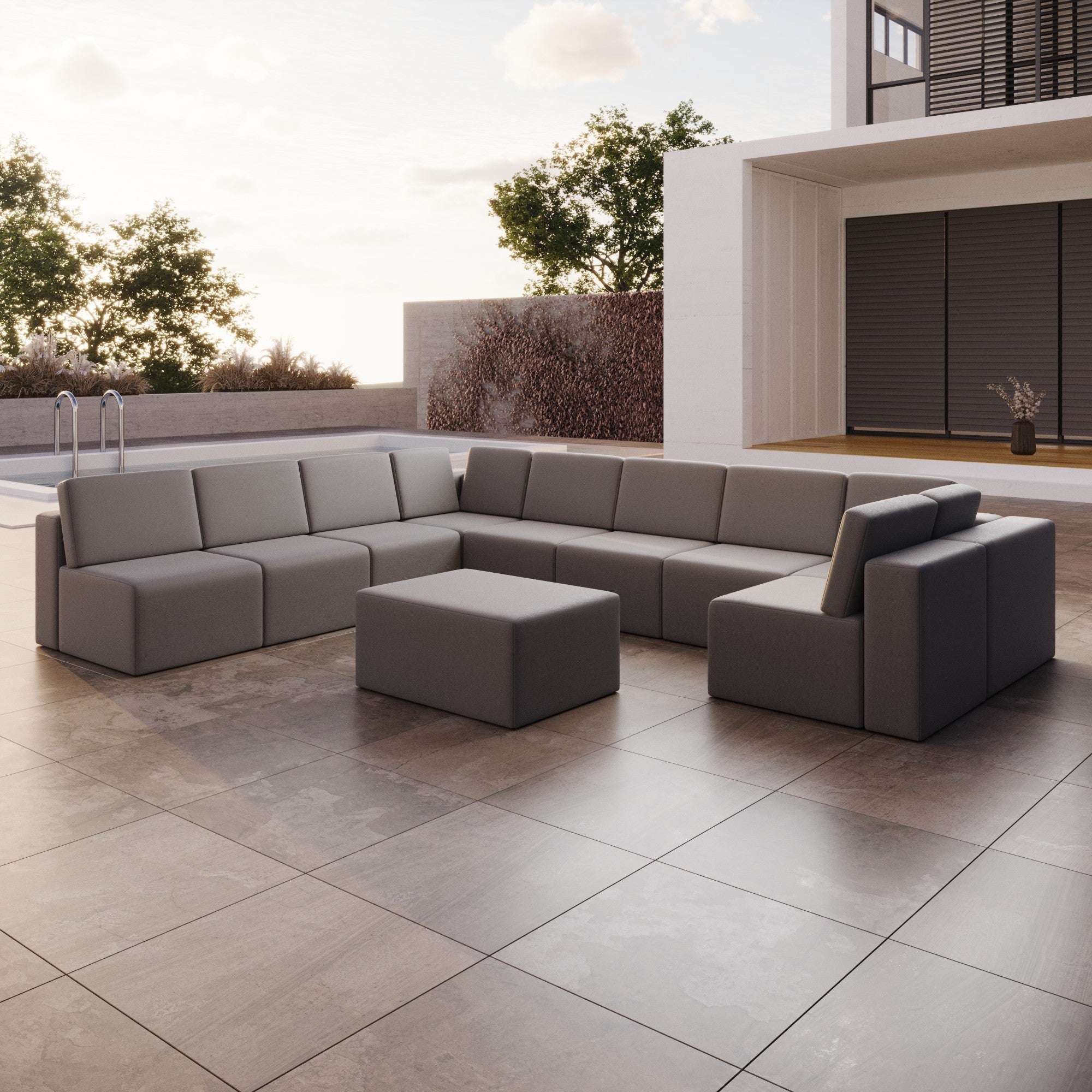 Modulares Gartensofa Eden U open mit Beistellhocker