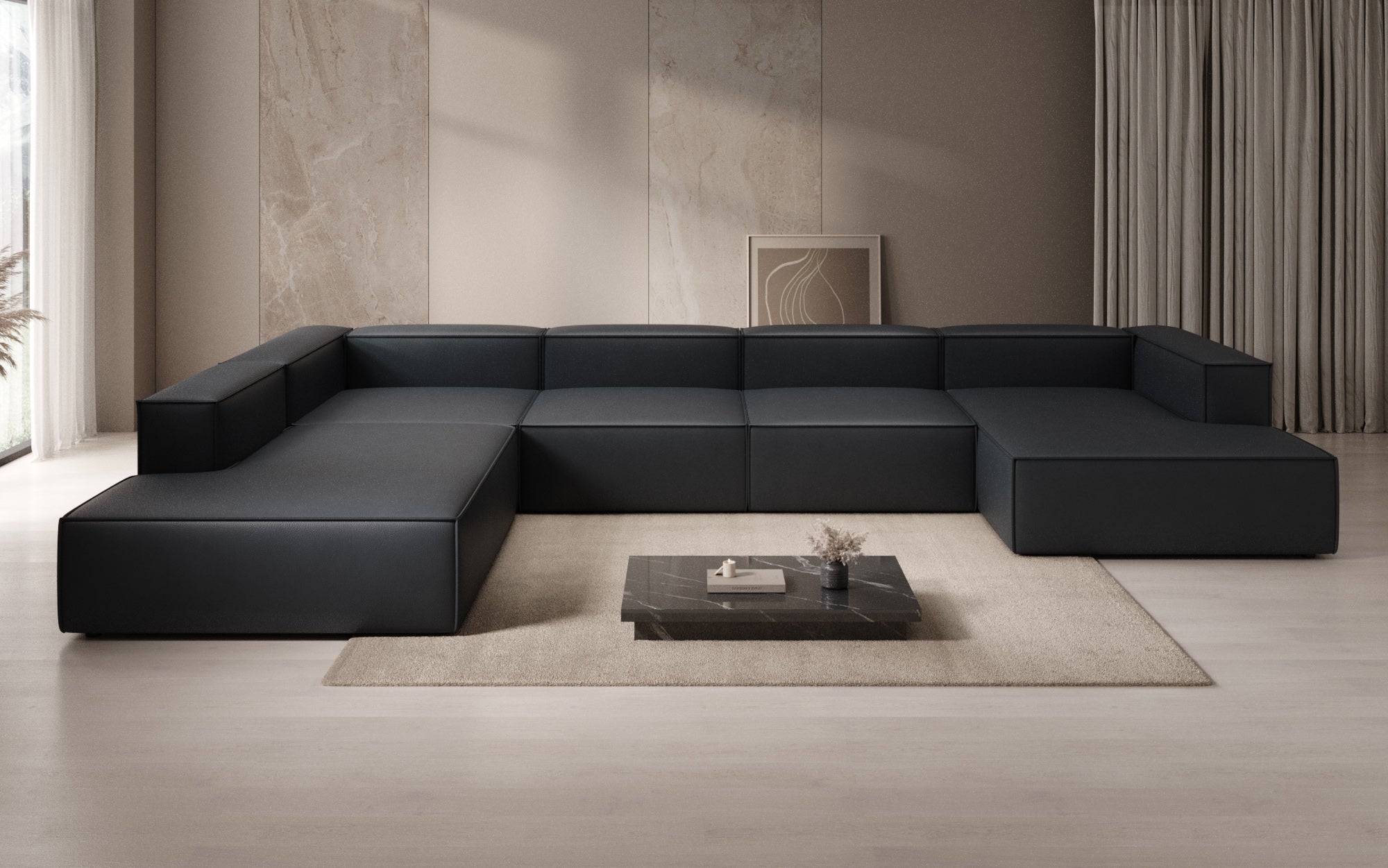Designer Sofa Lesley U XXL i ægte læder