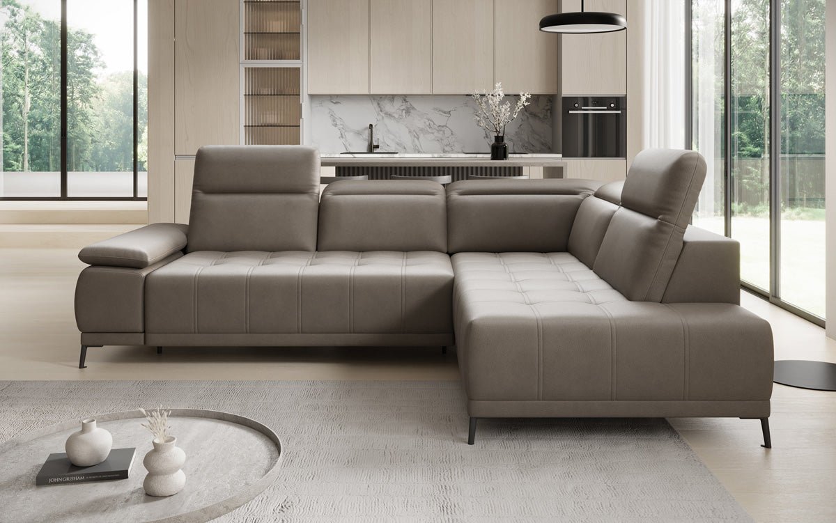 Designer L Sofa Lyra med elektrisk sovefunktion i ægte læder