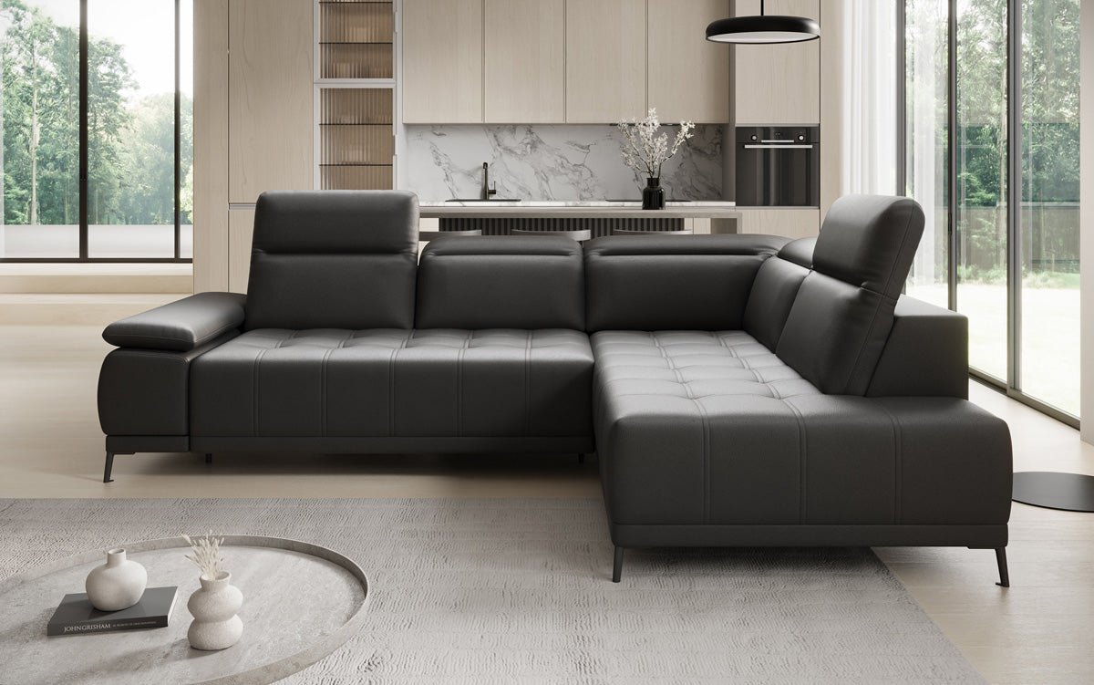 Designer L Sofa Lyra med elektrisk sovefunktion i ægte læder