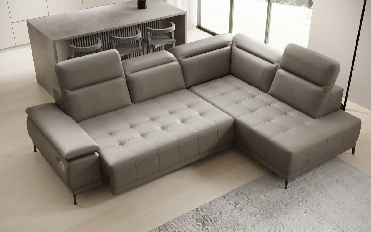 Designer L Sofa Lyra med elektrisk sovefunktion i ægte læder