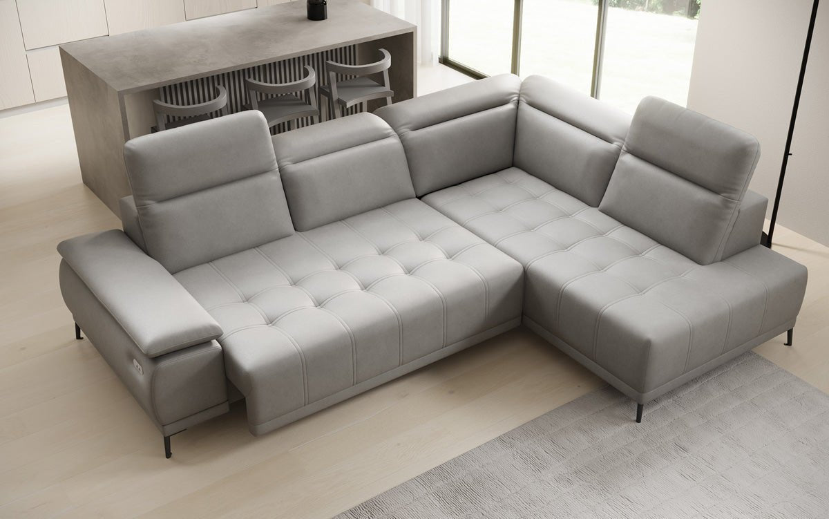 Designer L Sofa Lyra med elektrisk sovefunktion i ægte læder