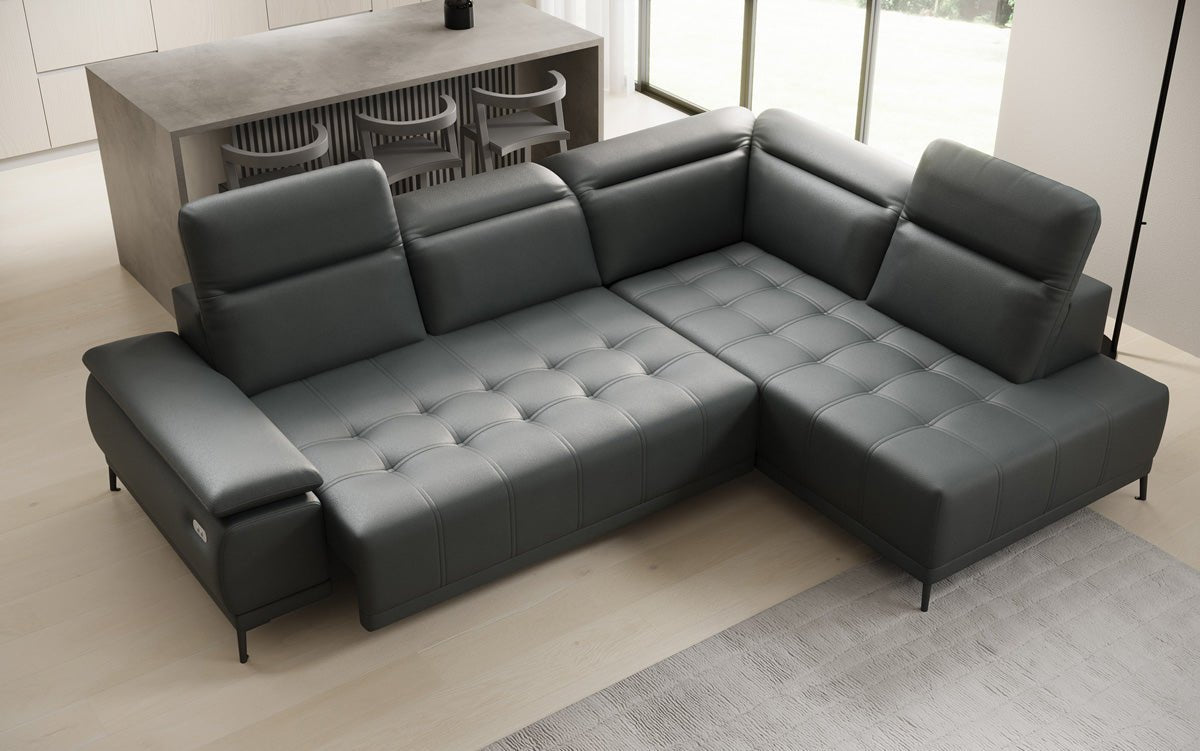 Designer L Sofa Lyra med elektrisk sovefunktion i ægte læder