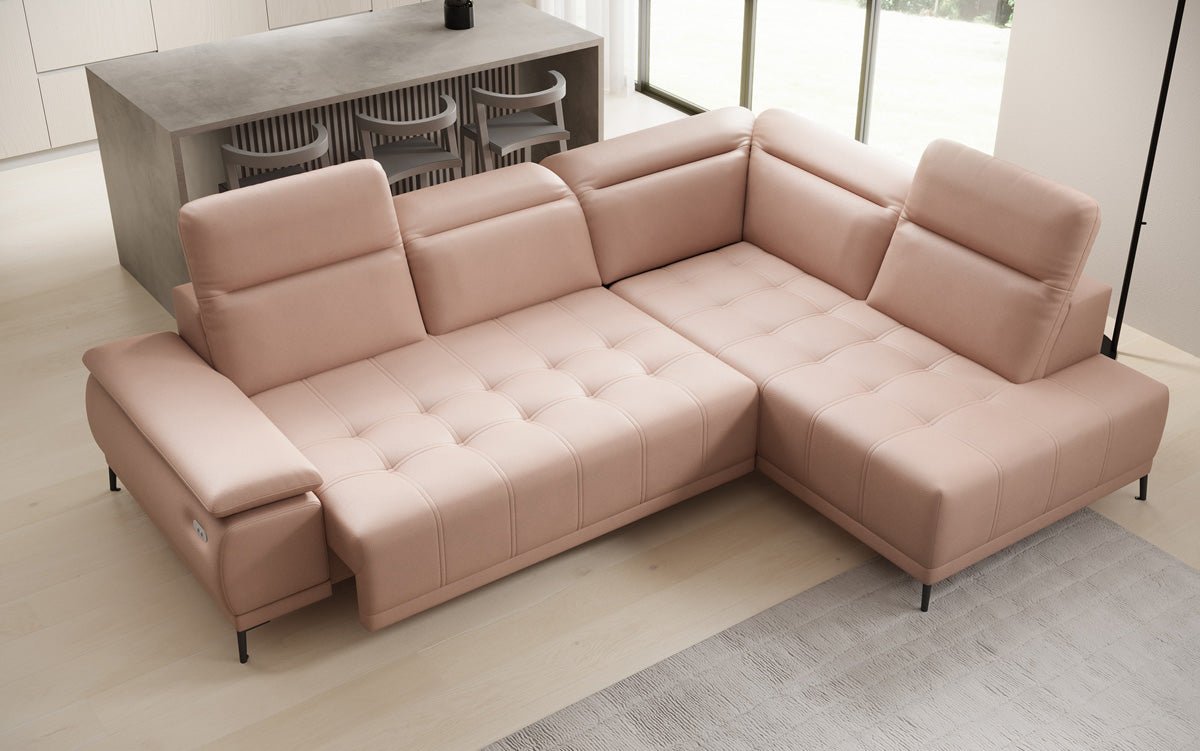 Designer L Sofa Lyra med elektrisk sovefunktion i ægte læder