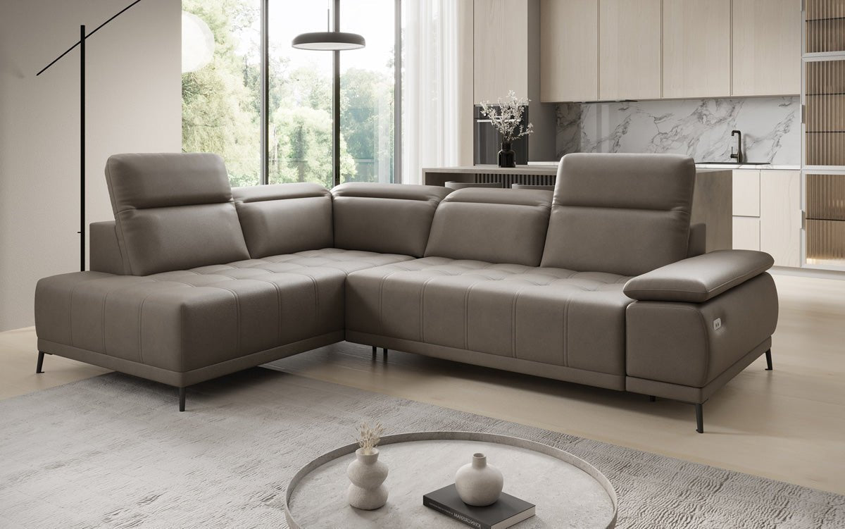 Designer L Sofa Lyra med elektrisk sovefunktion i ægte læder