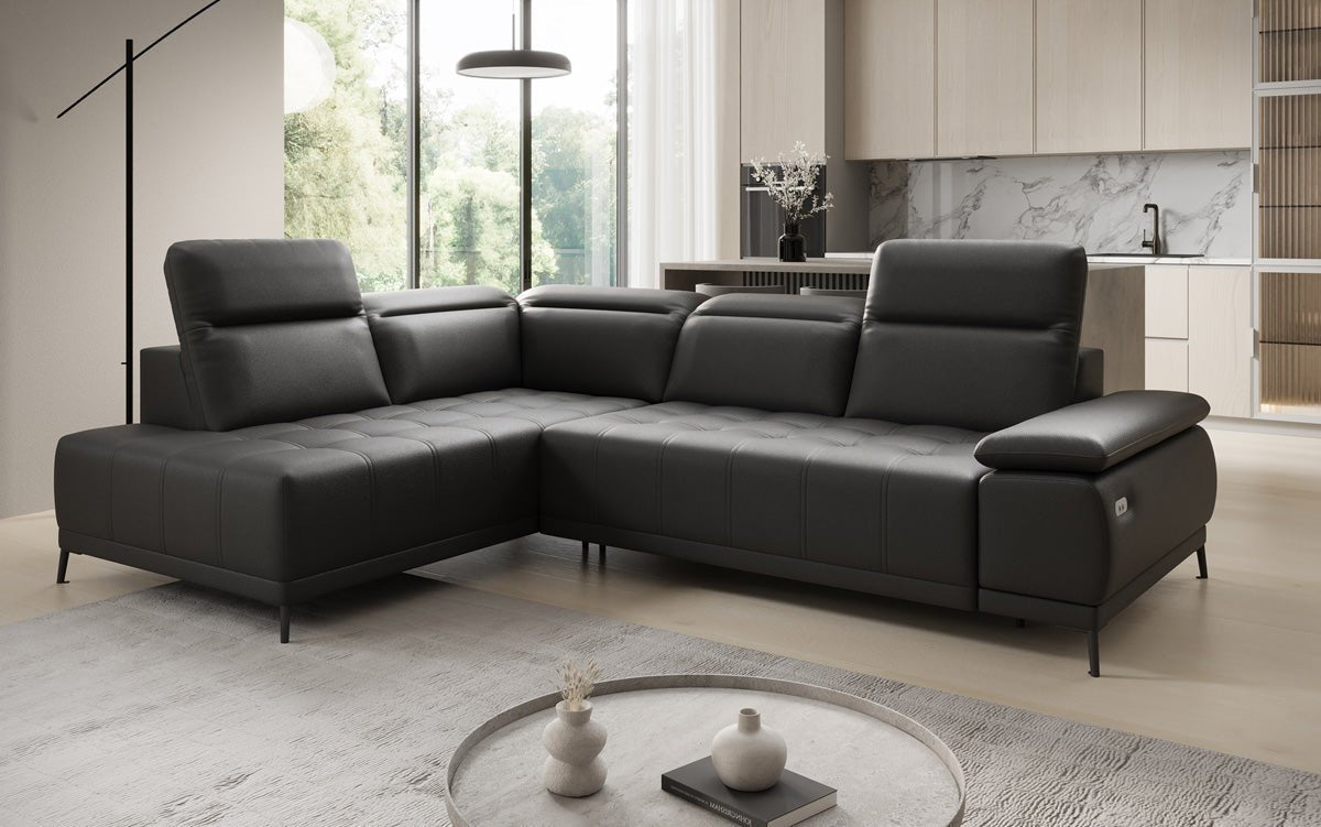 Designer L Sofa Lyra med elektrisk sovefunktion i ægte læder