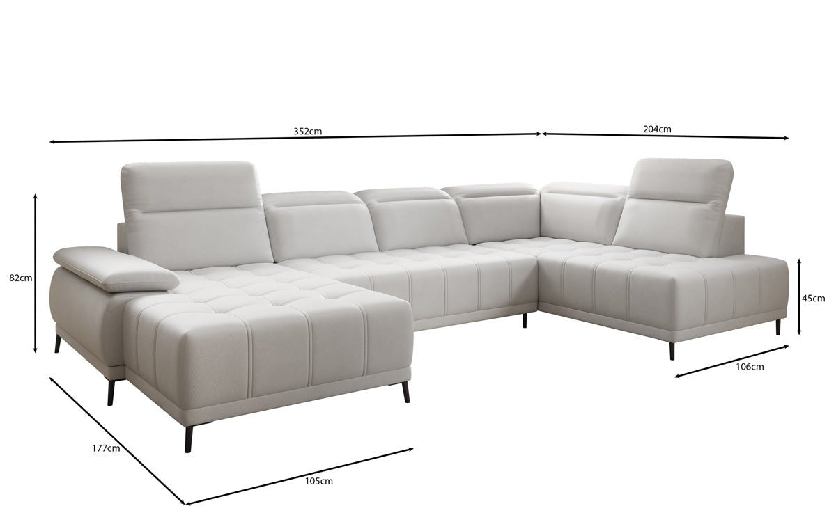 Designer Sofa Lyra U med elektrisk sovefunktion i ægte læder