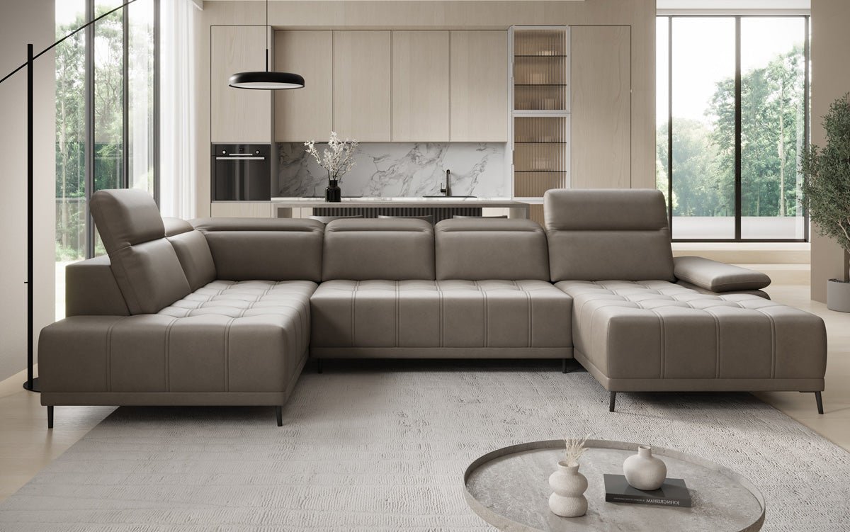 Designer Sofa Lyra U med elektrisk sovefunktion i ægte læder