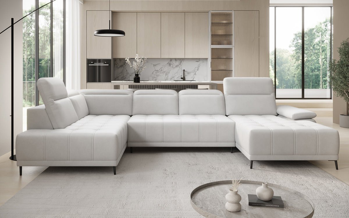 Designer Sofa Lyra U med elektrisk sovefunktion i ægte læder