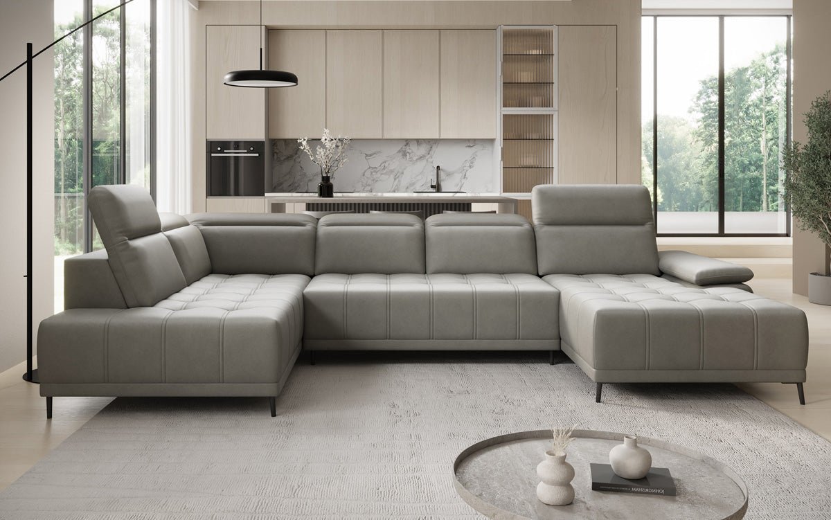 Designer Sofa Lyra U med elektrisk sovefunktion i ægte læder