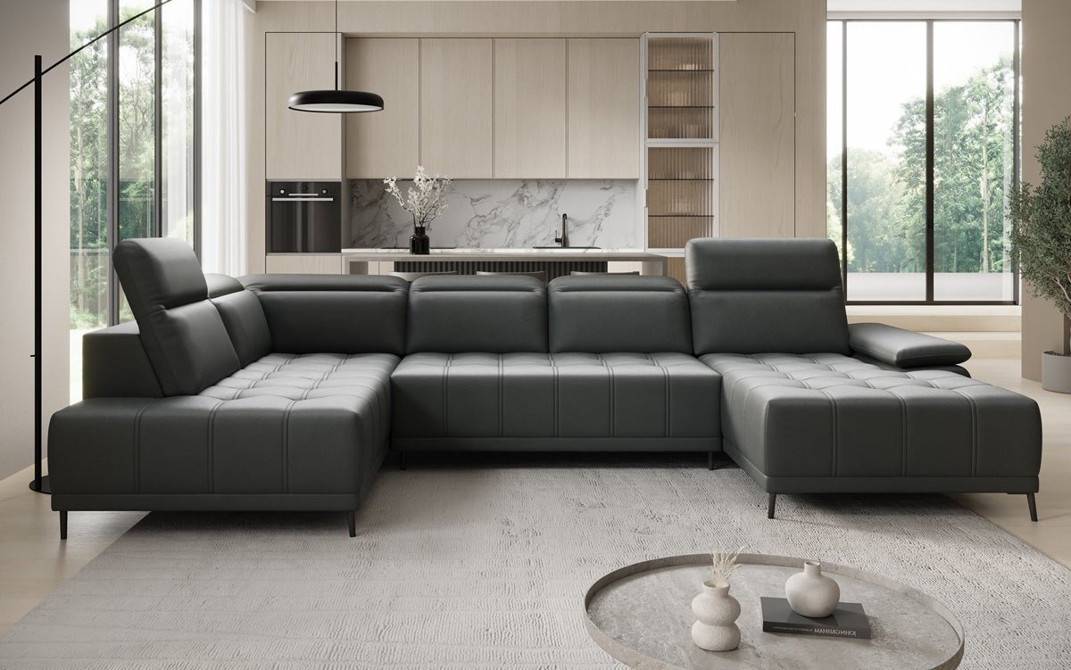 Designer Sofa Lyra U med elektrisk sovefunktion i ægte læder