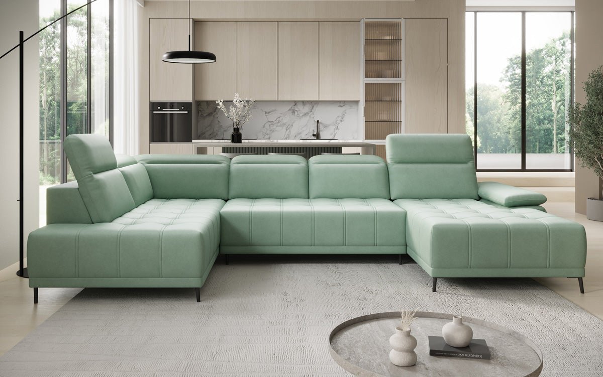 Designer Sofa Lyra U med elektrisk sovefunktion i ægte læder
