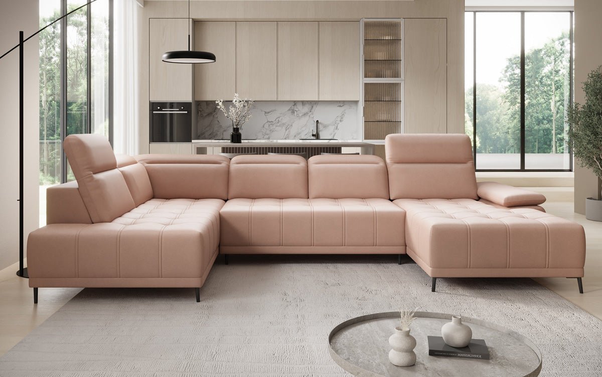 Designer Sofa Lyra U med elektrisk sovefunktion i ægte læder
