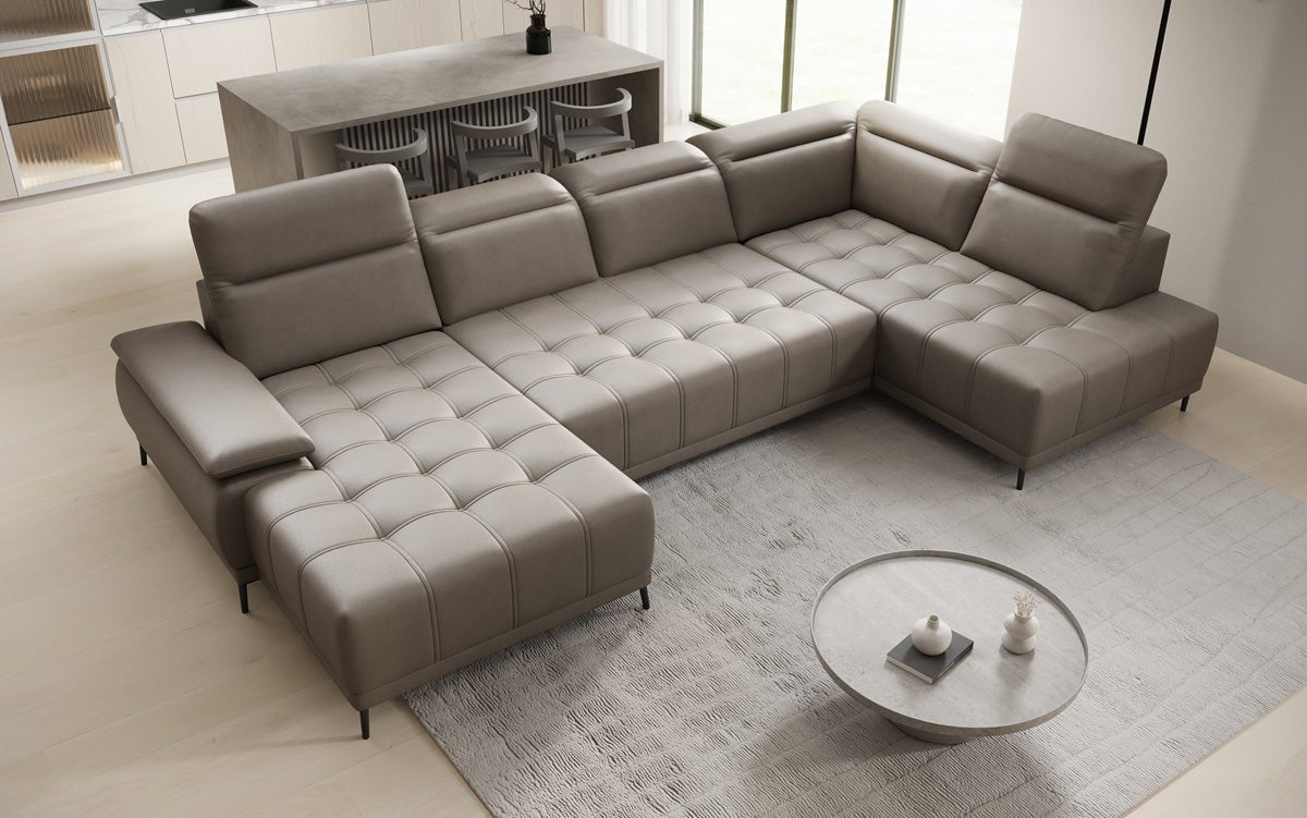 Designer Sofa Lyra U med elektrisk sovefunktion i ægte læder