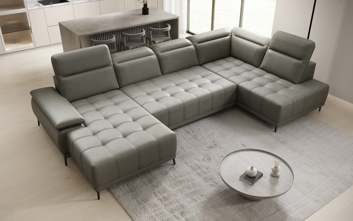 Designer Sofa Lyra U med elektrisk sovefunktion i ægte læder