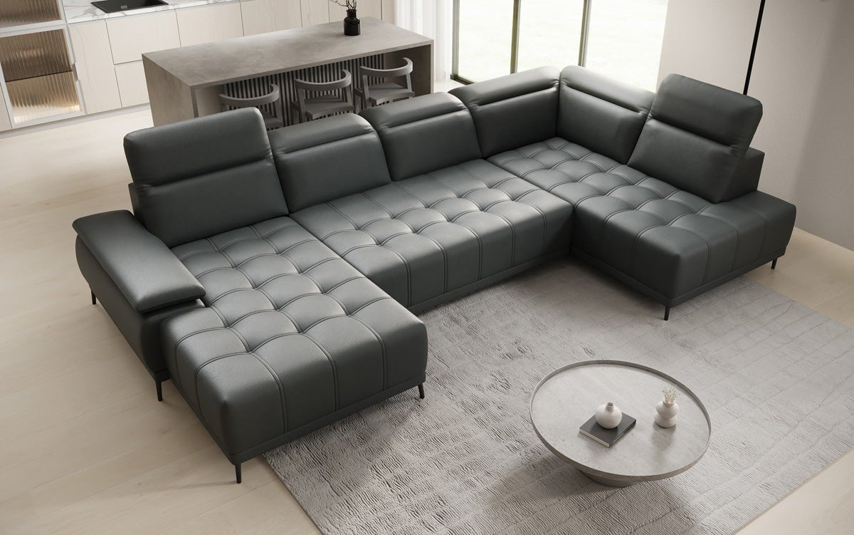 Designer Sofa Lyra U med elektrisk sovefunktion i ægte læder