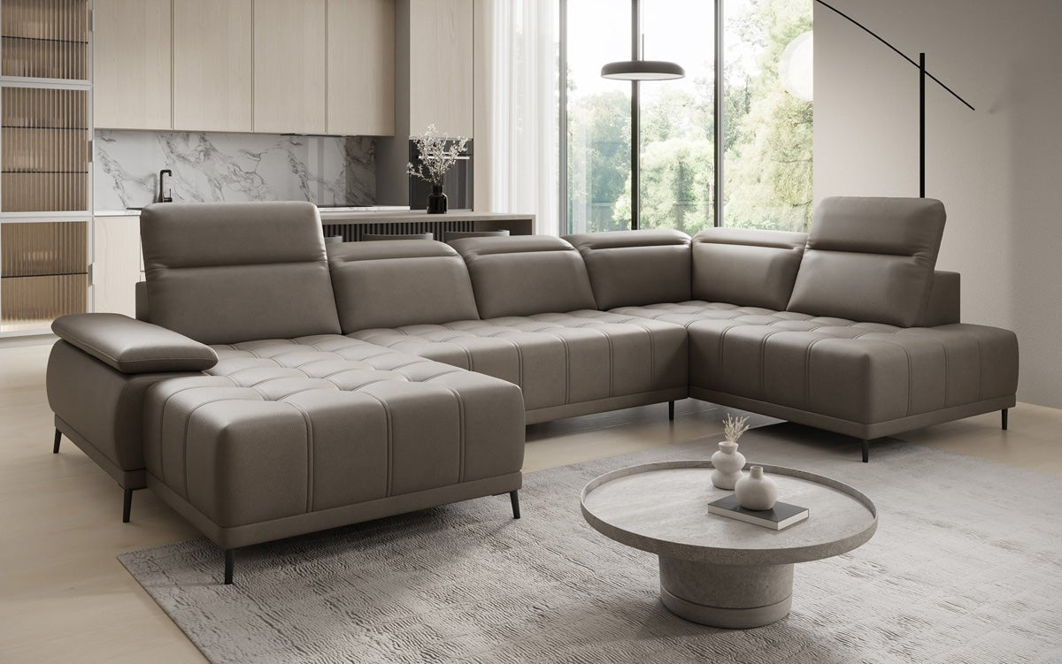 Designer Sofa Lyra U med elektrisk sovefunktion i ægte læder