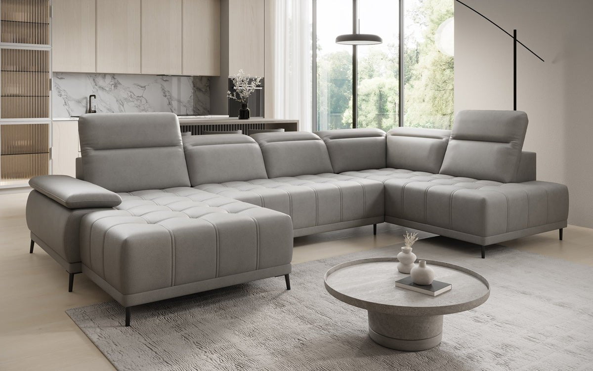 Designer Sofa Lyra U med elektrisk sovefunktion i ægte læder