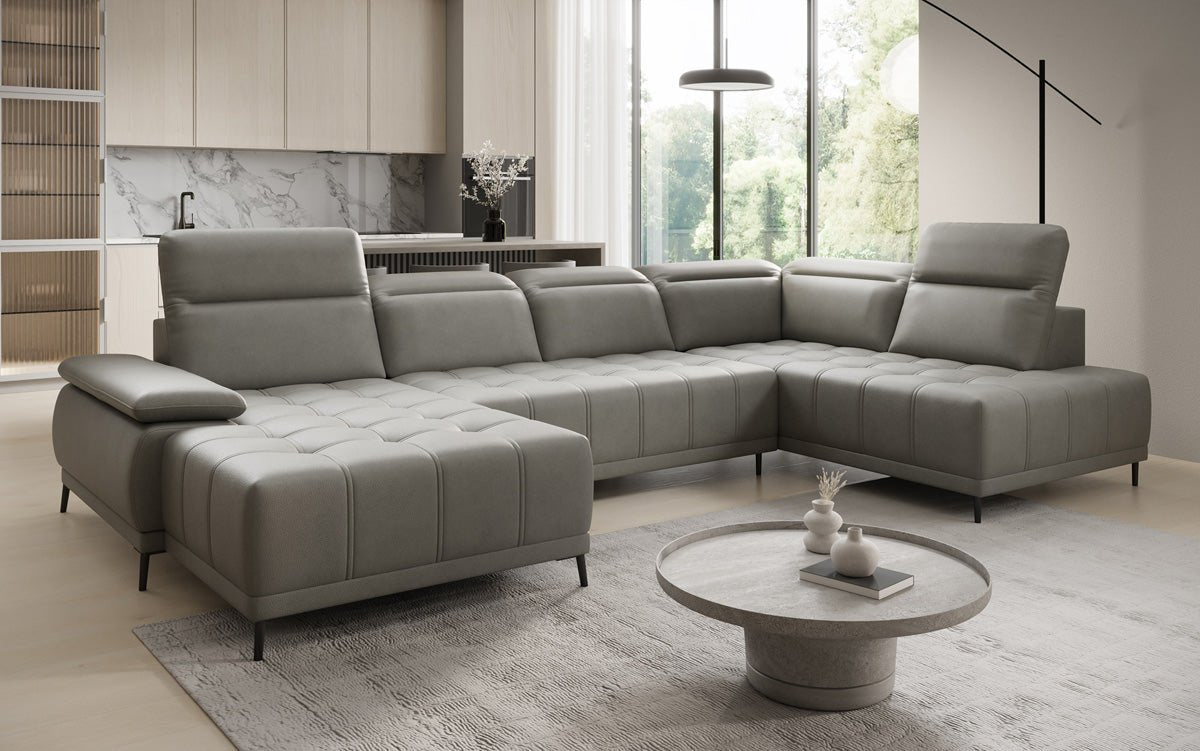 Designer Sofa Lyra U med elektrisk sovefunktion i ægte læder