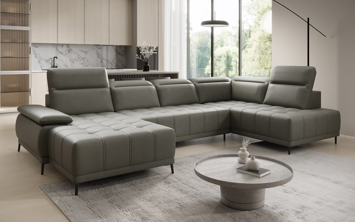 Designer Sofa Lyra U med elektrisk sovefunktion i ægte læder