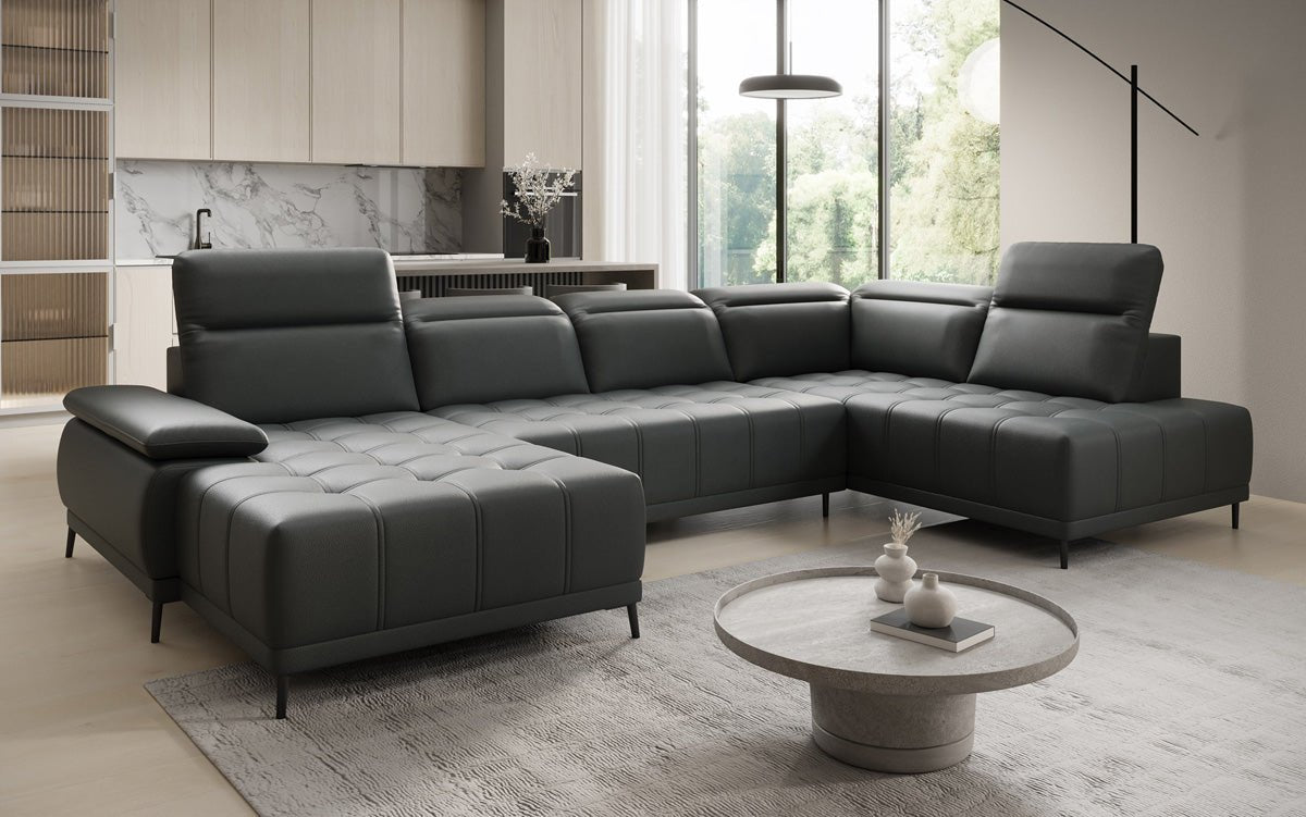 Designer Sofa Lyra U med elektrisk sovefunktion i ægte læder