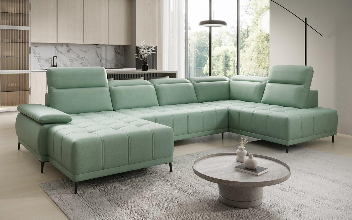 Designer Sofa Lyra U med elektrisk sovefunktion i ægte læder