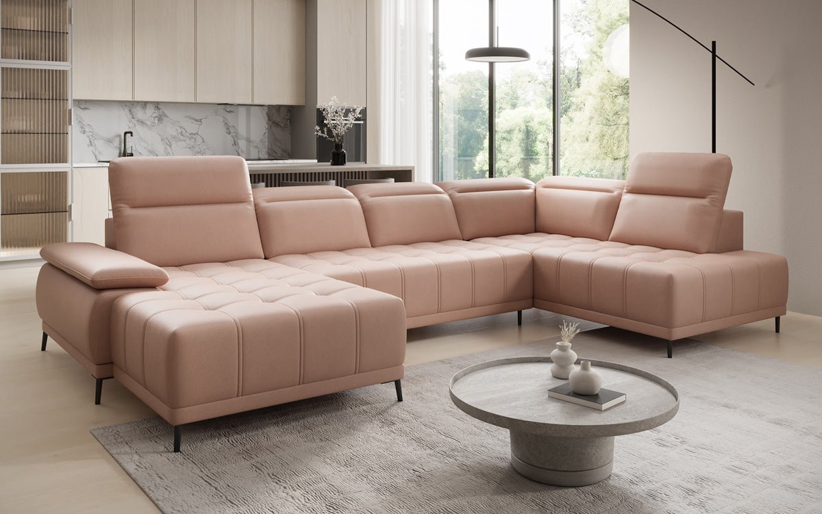 Designer Sofa Lyra U med elektrisk sovefunktion i ægte læder