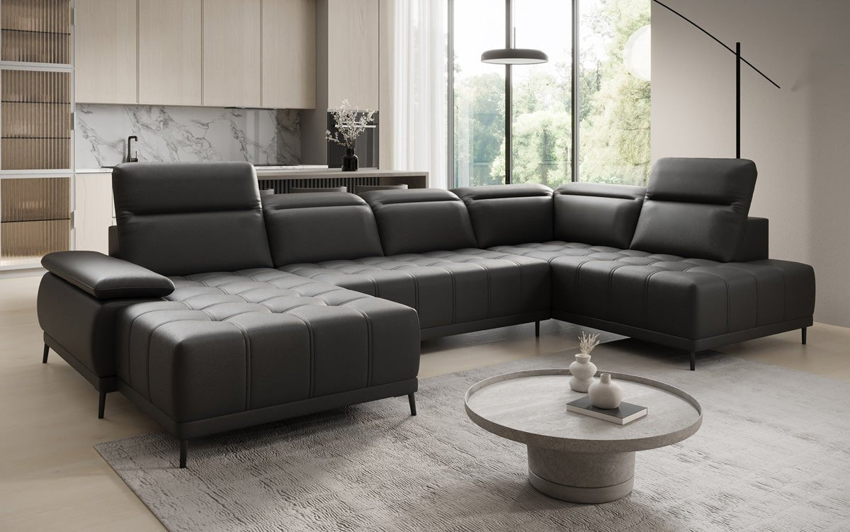 Designer Sofa Lyra U med elektrisk sovefunktion i ægte læder