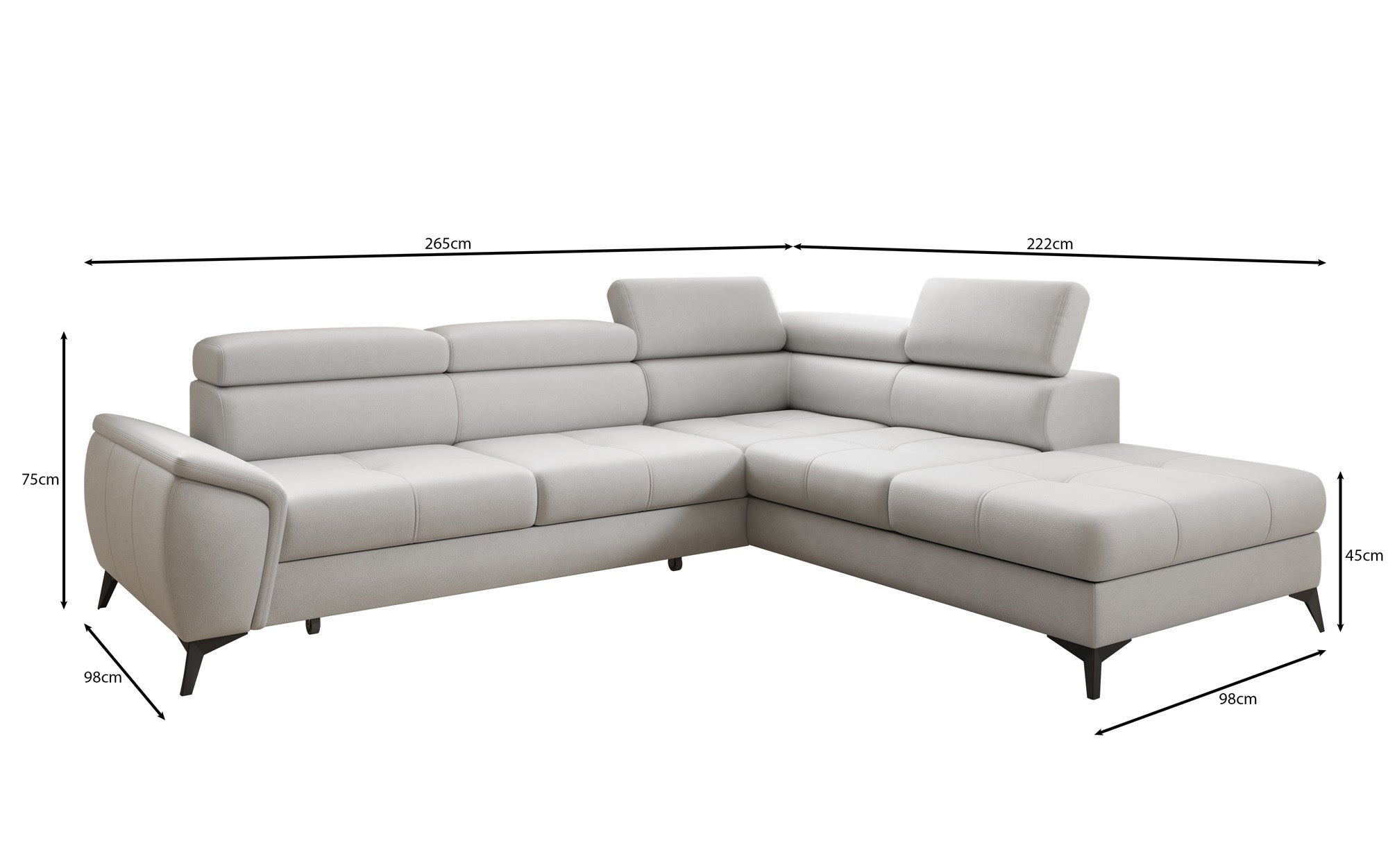 Designer L Sofa Aveline med sovefunktion og opbevaringsplads i ægte læder