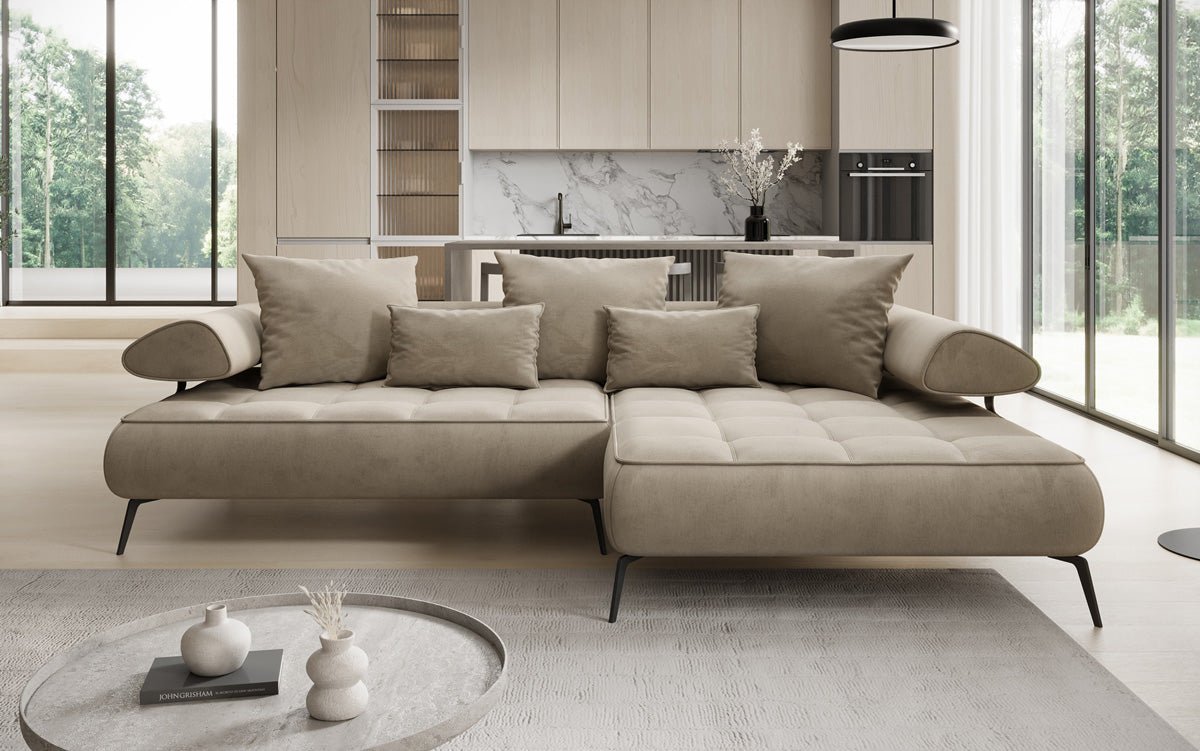 Designer Sofa Sydney L II Velour med elektrisk sovefunktion