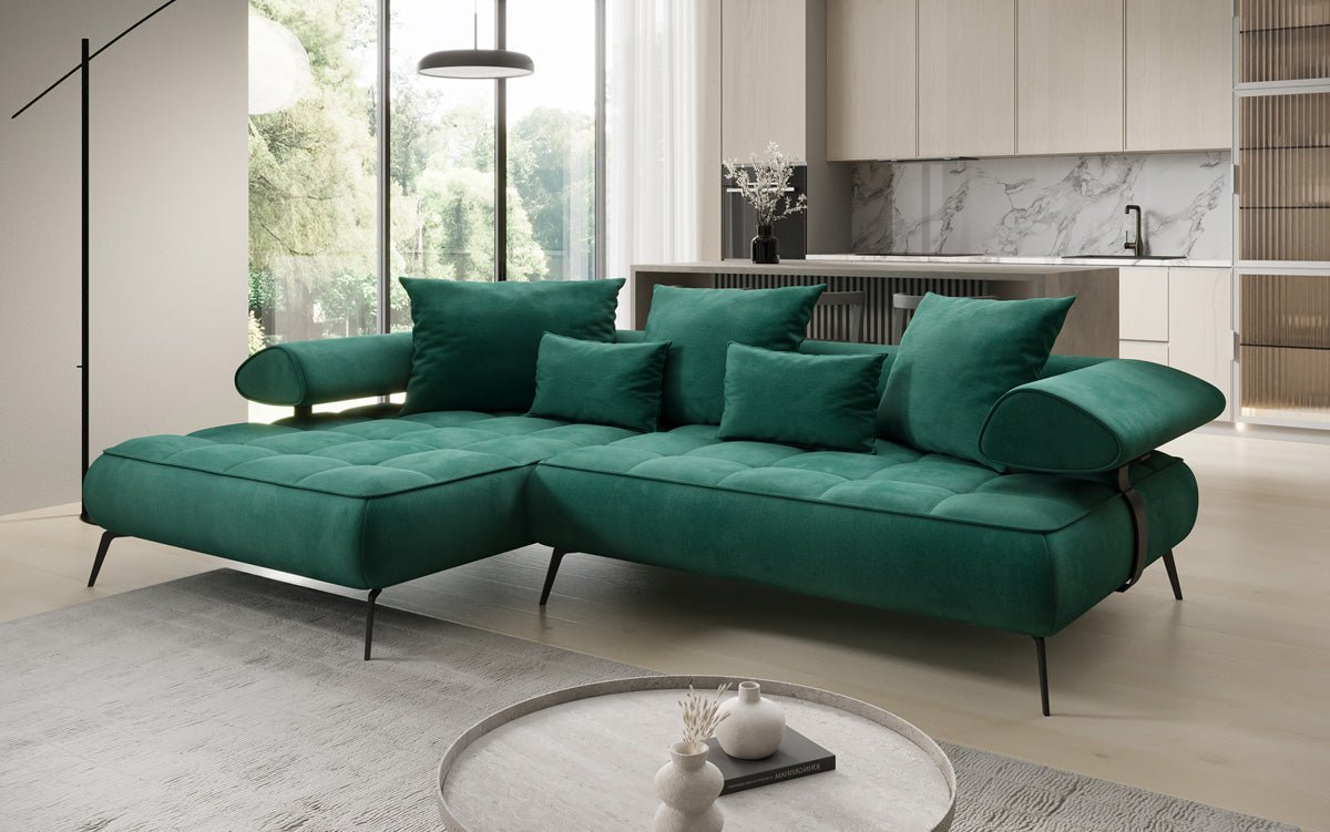 Designer Sofa Sydney L II Velour med elektrisk sovefunktion