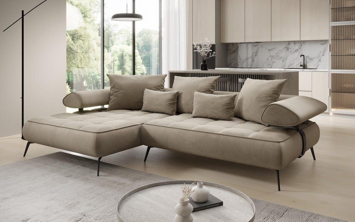 Designer Sofa Sydney L II Velour med elektrisk sovefunktion