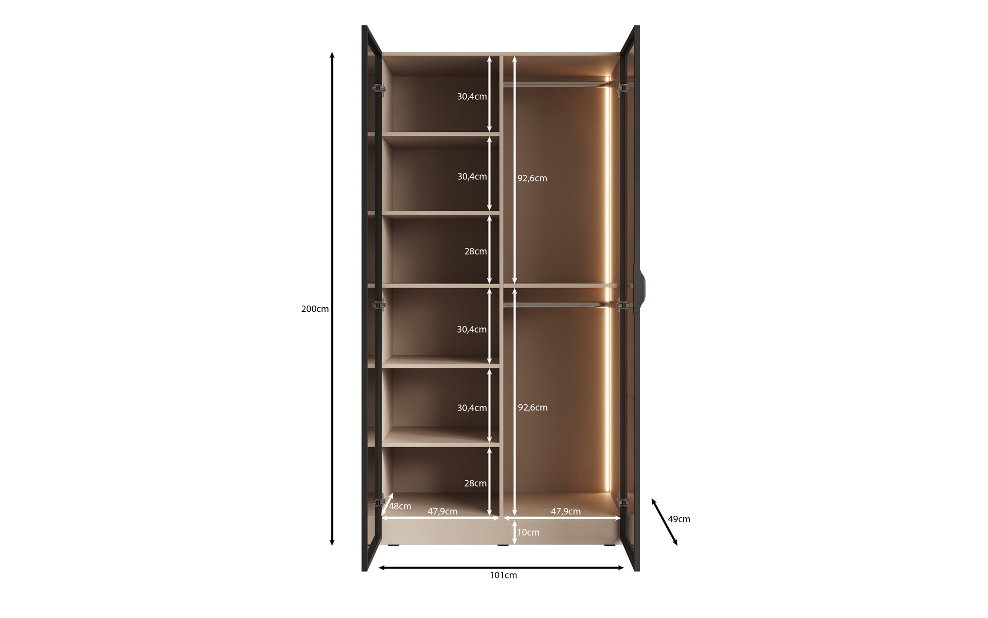 Modulo Luno – Design-Kleiderschrank mit Glasfront und LED-Innenbeleuchtung