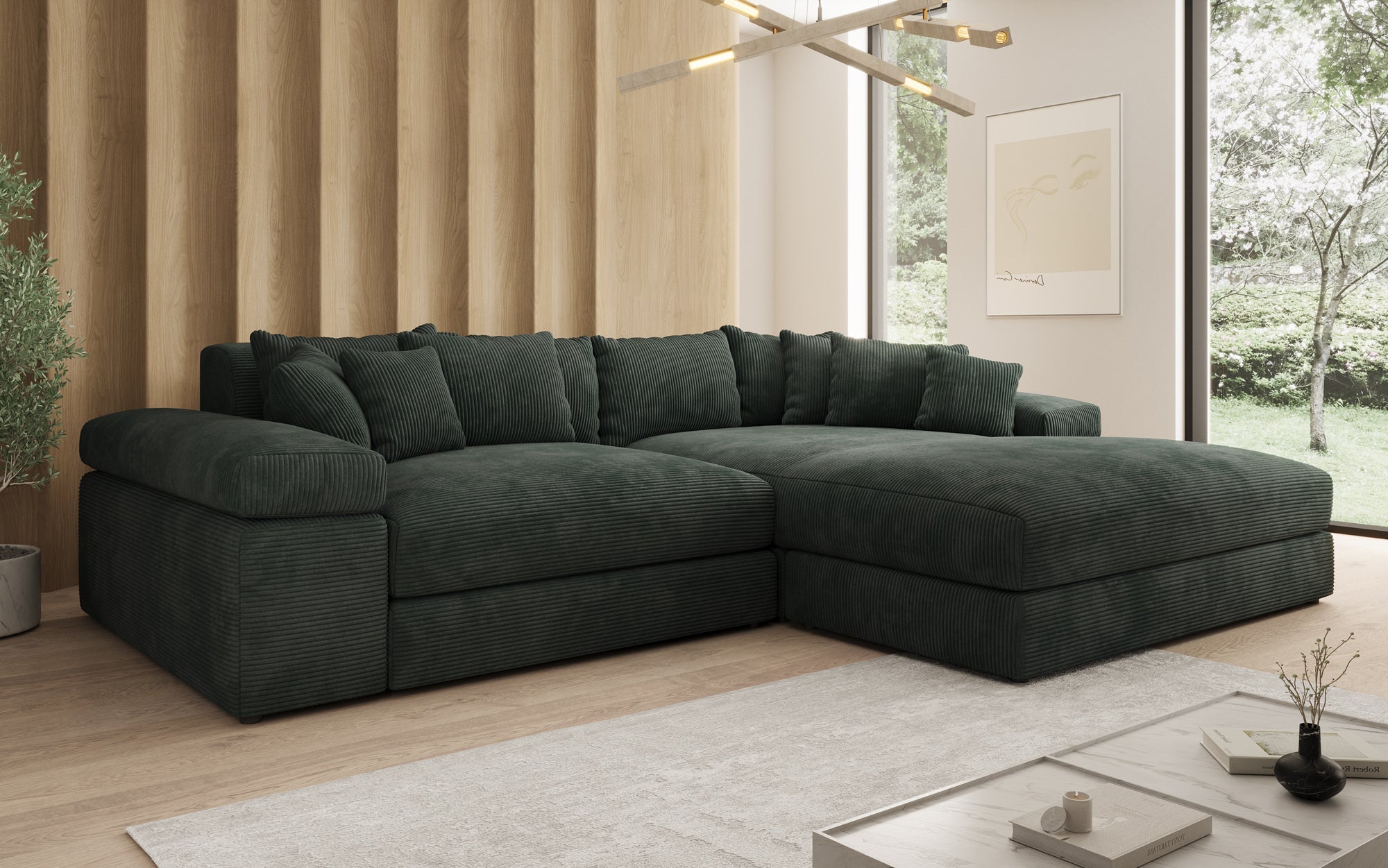 Designer Sofa Bernardo mit breiter Ottomane in Cord