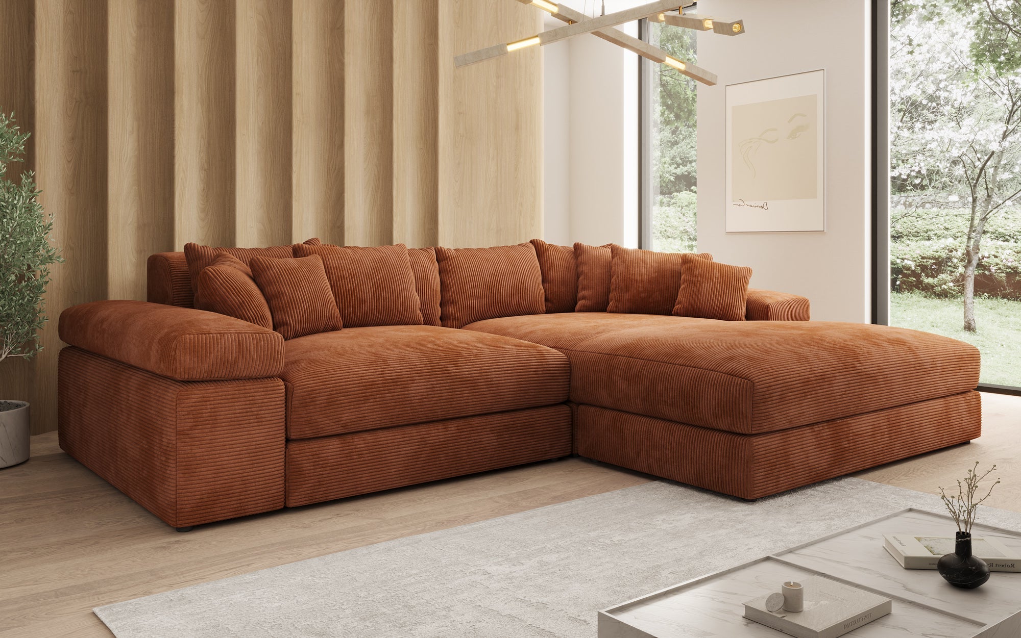 Designer Sofa Bernardo mit breiter Ottomane in Cord