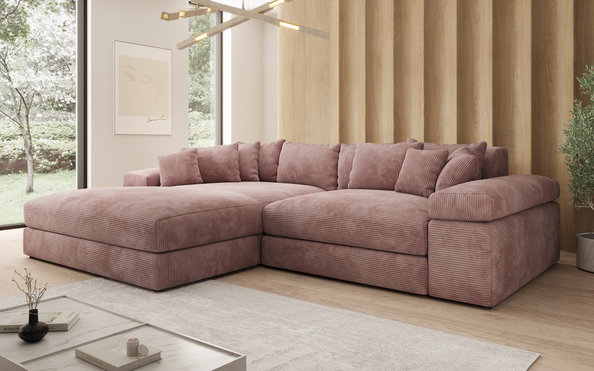 Designer Sofa Bernardo mit breiter Ottomane in Cord